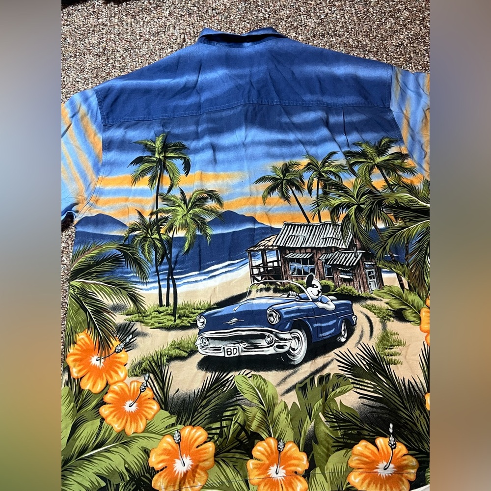 Big Dogs Vintage Hawaiian Shirt Tropical Beach Car Graphic Blue Large - Picture 10 of 12